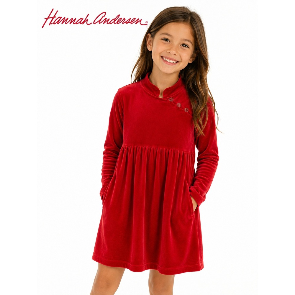 Hanna Andersson Red Velour Long Sleeve Dress Girls Holiday